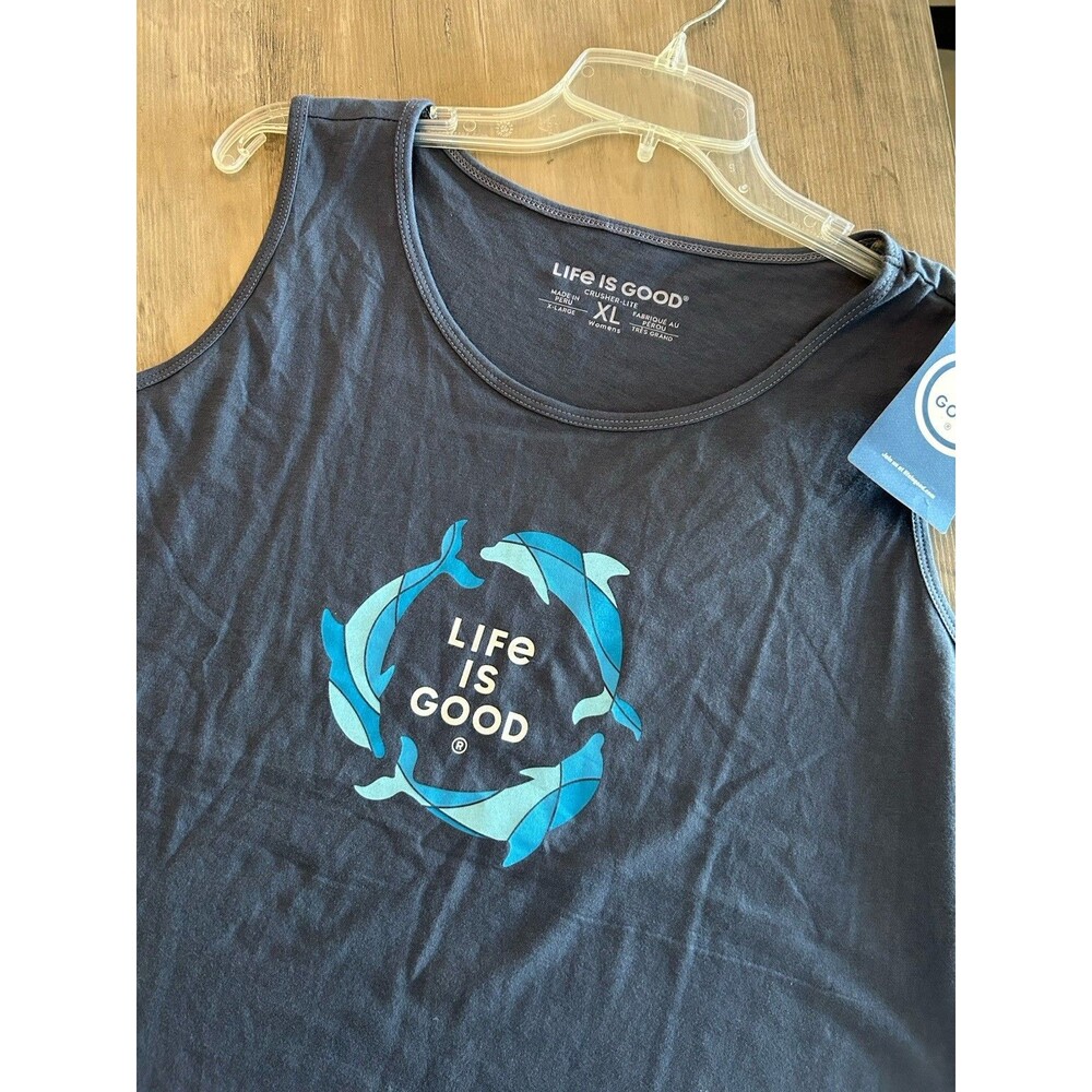 NEW! Life is Good Tri Dolphins Blue Crusher  LITE Tank Women’s Size XL